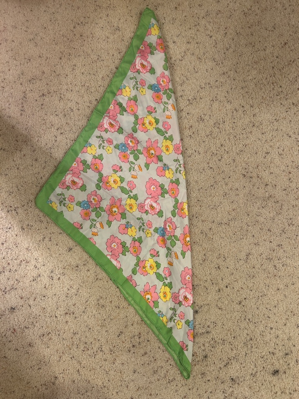 Floral Green-Trim Satin Bandana/Scarf - Pink & Yellow Flower Print